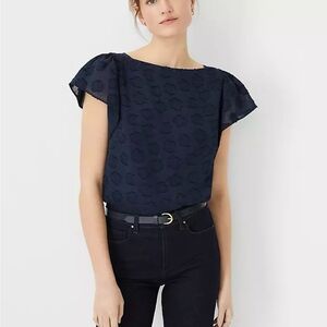 Ann Taylor Flutter Sleeve Navy Blue Women's Top Size Medium